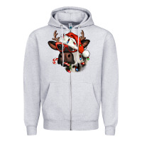 Heather Grey Christmas cow with antlers Zipper Hoodie - Jasminsmagicworld