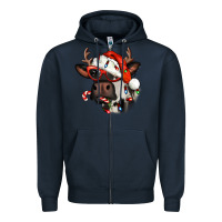 Navy Christmas cow with antlers Zipper Hoodie - Jasminsmagicworld