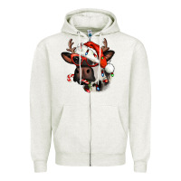 Oatmeal Heather Christmas cow with antlers Zipper Hoodie - Jasminsmagicworld