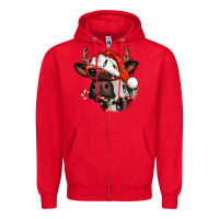 Red Christmas cow with antlers Zipper Hoodie - Jasminsmagicworld