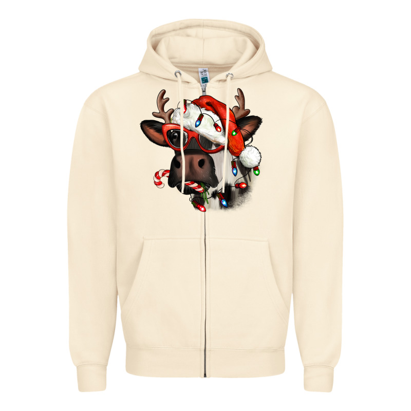 Christmas Cow With Antlers Zipper Hoodie by Jasminsmagicworld | Teevron