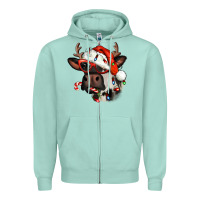 Seafoam Christmas cow with antlers Zipper Hoodie - Jasminsmagicworld