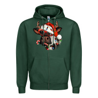 Sports Green Christmas cow with antlers Zipper Hoodie - Jasminsmagicworld