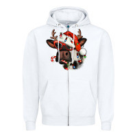 White Christmas cow with antlers Zipper Hoodie - Jasminsmagicworld