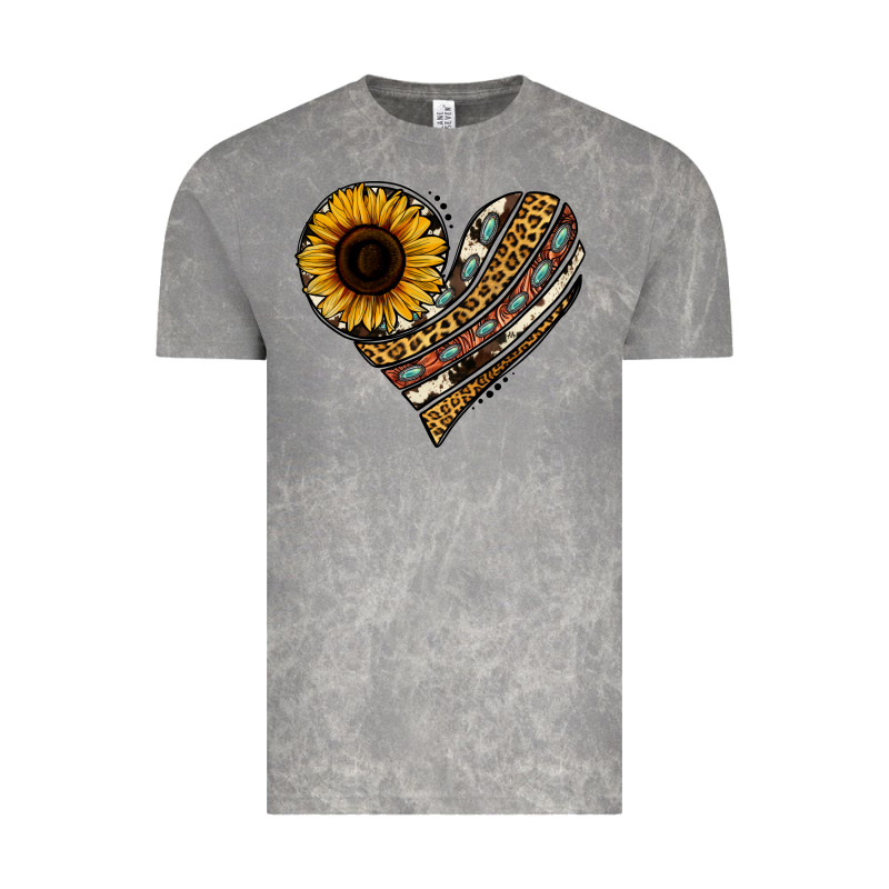 Western Sunflower Leopard Cowhide Heart Vintage Tee by Jasminsmagicworld | Teevron