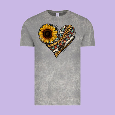 Western Sunflower Leopard Cowhide Heart Vintage Tee Designed By Jasminsmagicworld