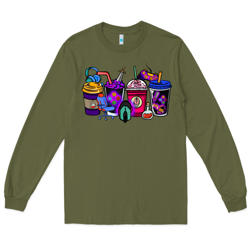 Gaming Coffee Cups Long Sleeve Tee by NancyCooperArtShop | Teevron