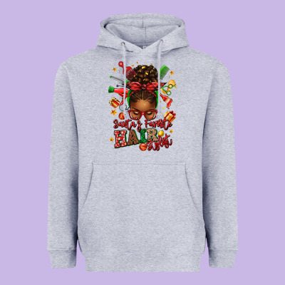 Santas Favorite Hair Stylist Afro Messy Bun Heavyweight Hoodie Designed By Texasbilliewilder