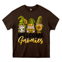 Chocolate Brown welcome gnomies sunflowers Heavy Core Tee - BarkalooDesign