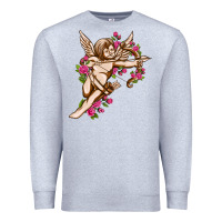 Heather Grey Cupid with rose Valentine's Day Premium Sweatshirt - HowdyJamesFarm