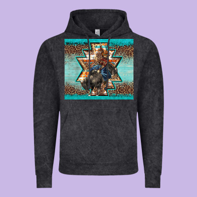 Western Rodeo Bullfighter Aztec Leopard Turquoise Vintage Hoodie Designed By Barkaloodesign