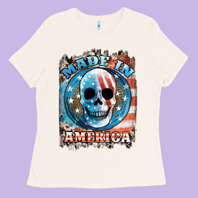 Made In America Skull Ladies Tee Designed By Jahusdesignshop