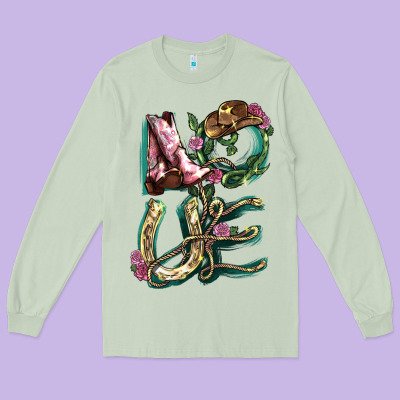 Love Boots Horseshoe Cowboy Long Sleeve Tee Designed By Nancycooperartshop