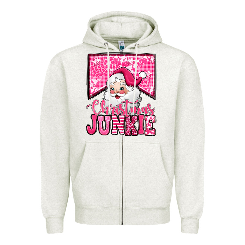 Pink Christmas Junkie Santa Claus Zipper Hoodie by Jasminsmagicworld | Teevron