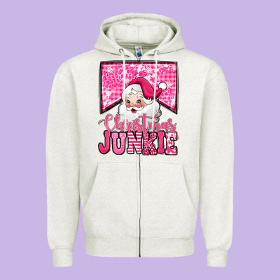 Pink Christmas Junkie Santa Claus Zipper Hoodie Designed By Jasminsmagicworld