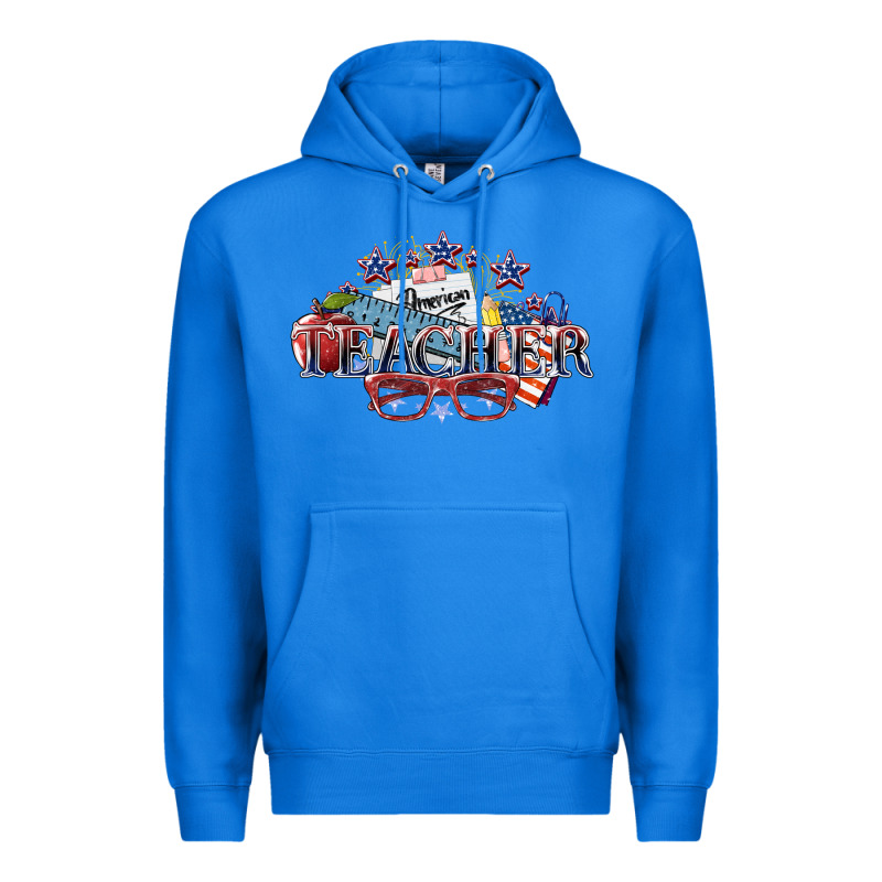 American Teacher 4th Of July Premium Hoodie by HowdyJamesFarm | Teevron