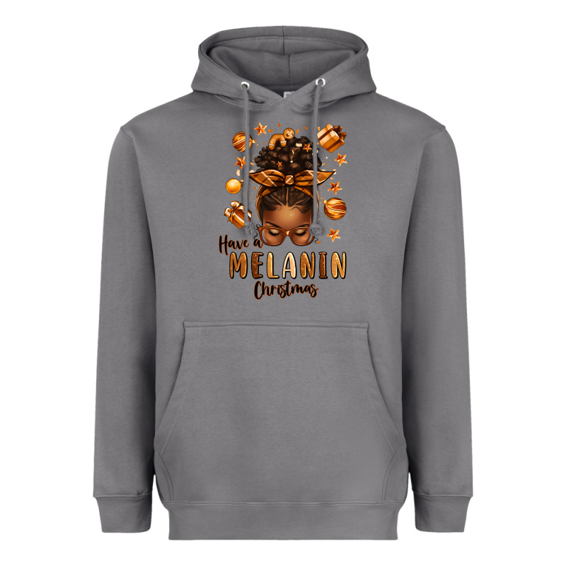Have A Melanin Christmas Afro Messy Bun Heavyweight Hoodie by texasbilliewilder | Teevron