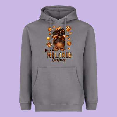 Have A Melanin Christmas Afro Messy Bun Heavyweight Hoodie Designed By Texasbilliewilder
