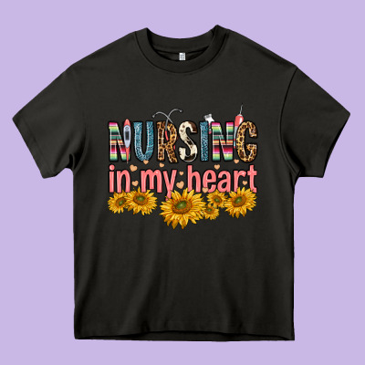 Nursing In My Heart Heavy Core Tee Designed By Fadigitalartstudio