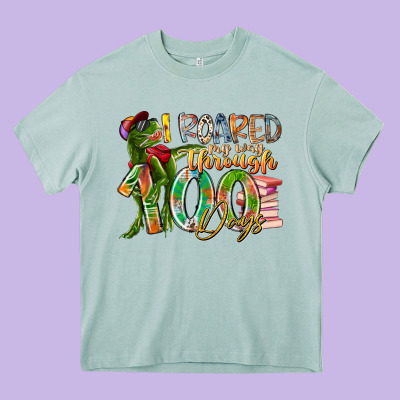 I Roared My Way Through 100 Days Heavy Core Tee Designed By Racoondesign