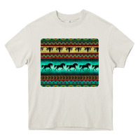 Cream turquoise horse and bullskull aztec  pattern Heavy Core Tee - BarkalooDesign