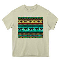 Mossy turquoise horse and bullskull aztec  pattern Heavy Core Tee - BarkalooDesign