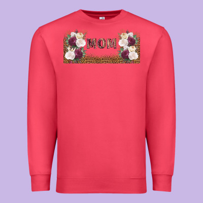 Mom Burgundy Flowers With Leopard Premium Sweatshirt Designed By Tumblerdesignbyshophia