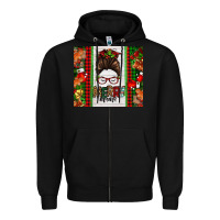 Black Christmas merry mama messy bun Zipper Hoodie - Jasminsmagicworld
