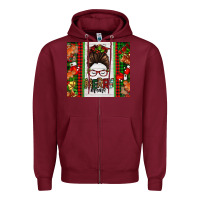 Burgundy Christmas merry mama messy bun Zipper Hoodie - Jasminsmagicworld