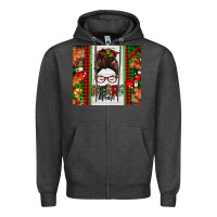 Charcoal Heather Christmas merry mama messy bun Zipper Hoodie - Jasminsmagicworld