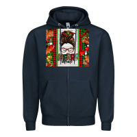 Navy Christmas merry mama messy bun Zipper Hoodie - Jasminsmagicworld