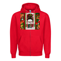 Red Christmas merry mama messy bun Zipper Hoodie - Jasminsmagicworld