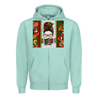 Seafoam Christmas merry mama messy bun Zipper Hoodie - Jasminsmagicworld