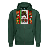 Sports Green Christmas merry mama messy bun Zipper Hoodie - Jasminsmagicworld