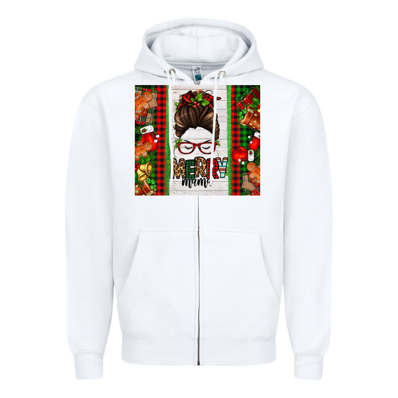 Christmas Merry Mama Messy Bun Zipper Hoodie by Jasminsmagicworld | Teevron