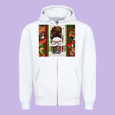 Christmas Merry Mama Messy Bun Zipper Hoodie Designed By Jasminsmagicworld