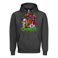 Charcoal Heather momster halloween momlife Zipper Hoodie - Jasminsmagicworld