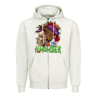 Oatmeal Heather momster halloween momlife Zipper Hoodie - Jasminsmagicworld