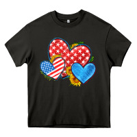Usa Flag Hearts With Sunflower Heavy Core Tee | Teevron