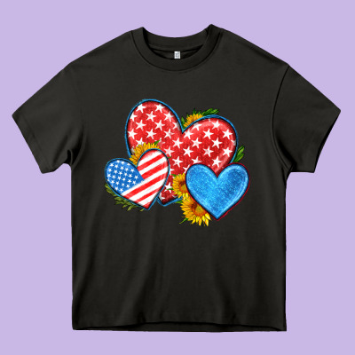 Usa Flag Hearts With Sunflower Heavy Core Tee Designed By Hra Design Shop