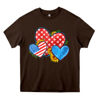 Chocolate Brown usa flag hearts with sunflower Heavy Core Tee - HRA Design Shop