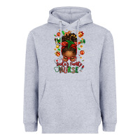 Heather Grey santa's favorite nurse afro messy bun Heavyweight Hoodie - texasbilliewilder