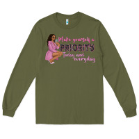Army Green make yourself a priority today and everyday afro w Long Sleeve Tee - NancyCooperArtShop