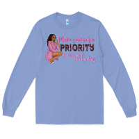 Colony Blue make yourself a priority today and everyday afro w Long Sleeve Tee - NancyCooperArtShop