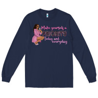 Navy make yourself a priority today and everyday afro w Long Sleeve Tee - NancyCooperArtShop