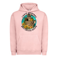 Pigment Salmon I Hate Everyone But Coffee Helps Urban Hoodie - FaDigitalArtStudio
