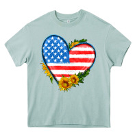 Arona usa flag heart with sunflower Heavy Core Tee - HRA Design Shop