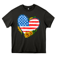 Usa Flag Heart With Sunflower Heavy Core Tee | Teevron