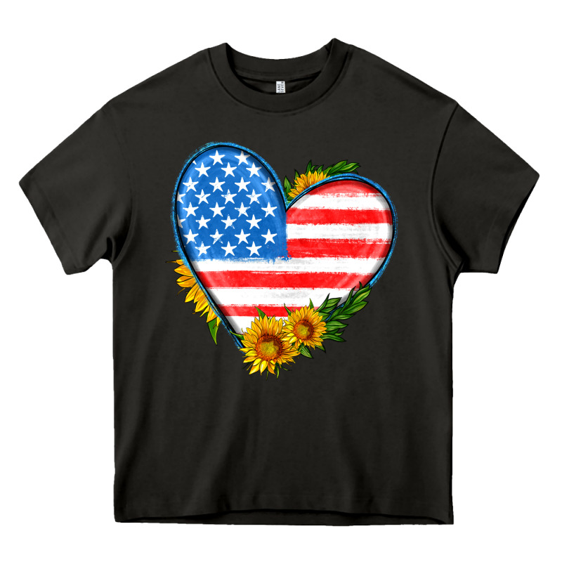 Usa Flag Heart With Sunflower Heavy Core Tee by HRA Design Shop | Teevron