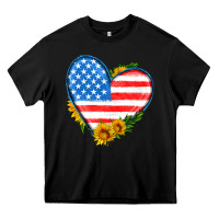 Black usa flag heart with sunflower Heavy Core Tee - HRA Design Shop